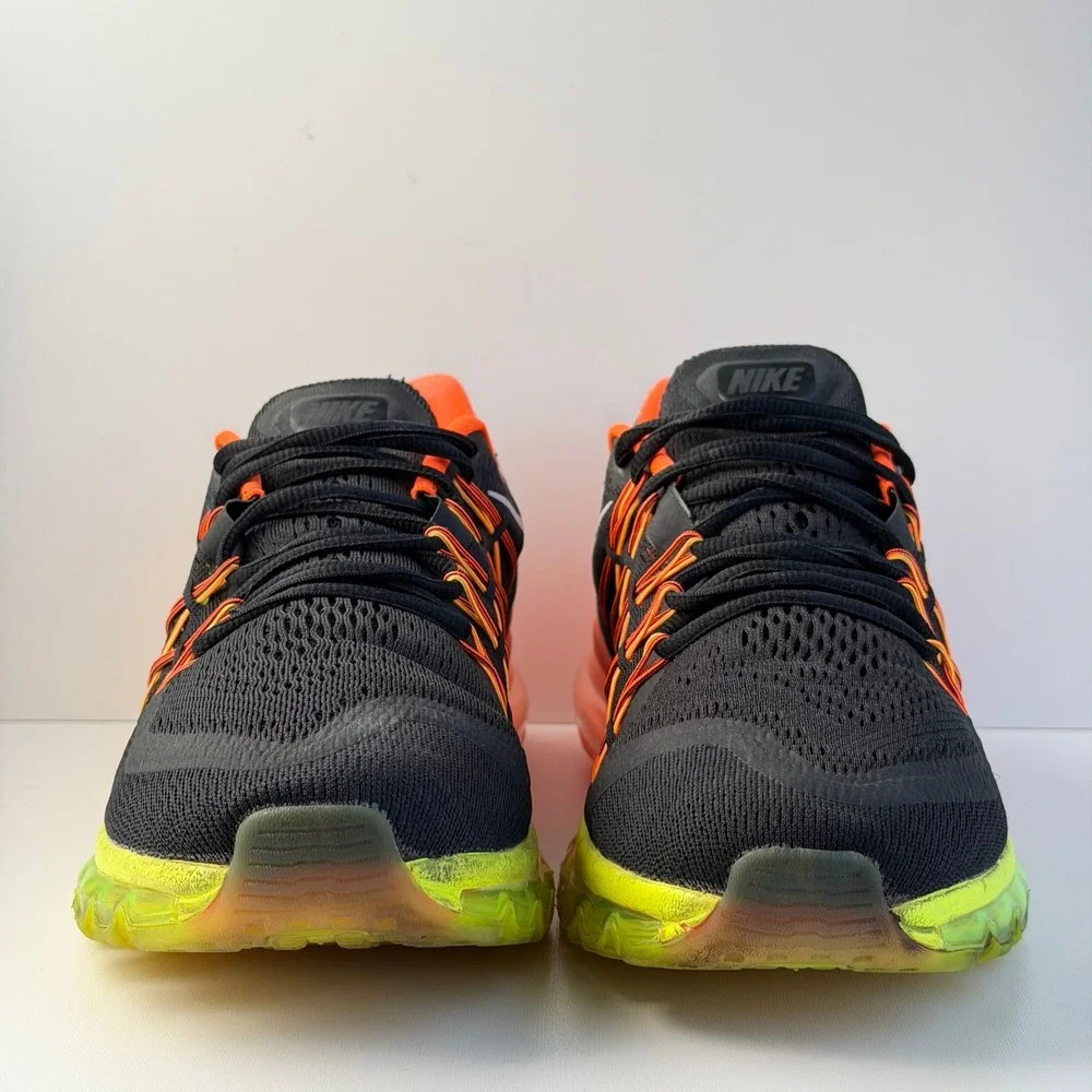 Nike Air Max 2015 Mens 12 Black Orange Volt Cushion Running Shoes Flywire Gym